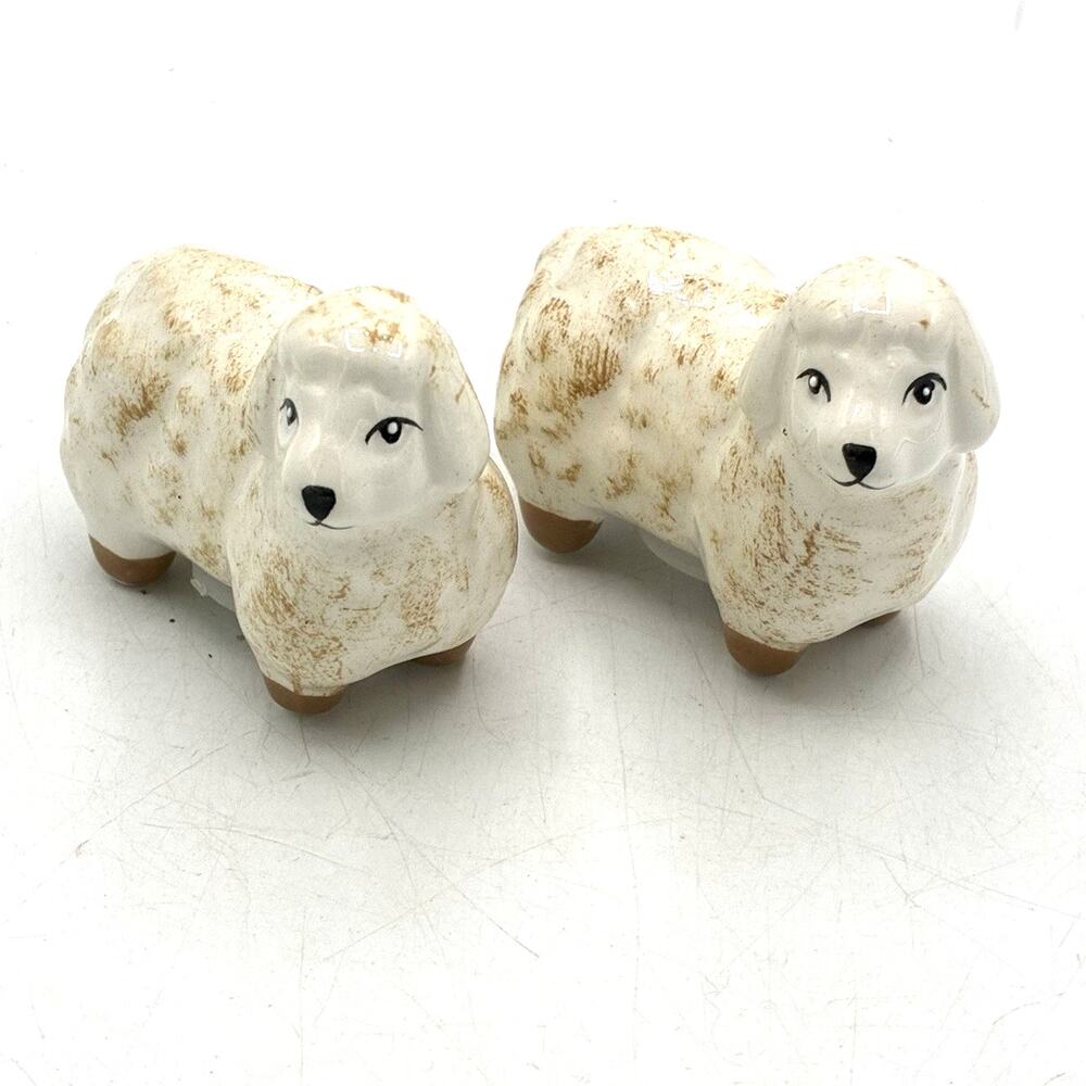 Vintage Ceramic Sheep Salt Pepper Shakers Pair Farmhouse Cottage Country Lamb